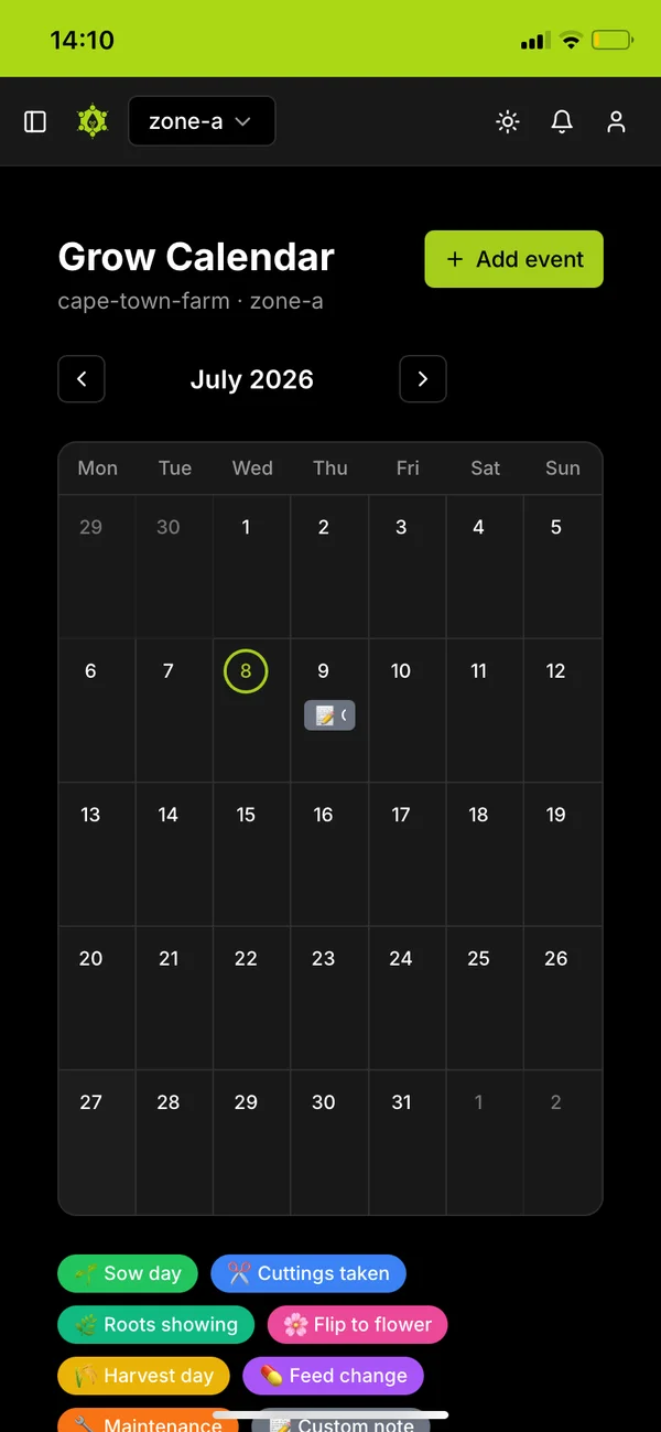 Grow calendar on a phone