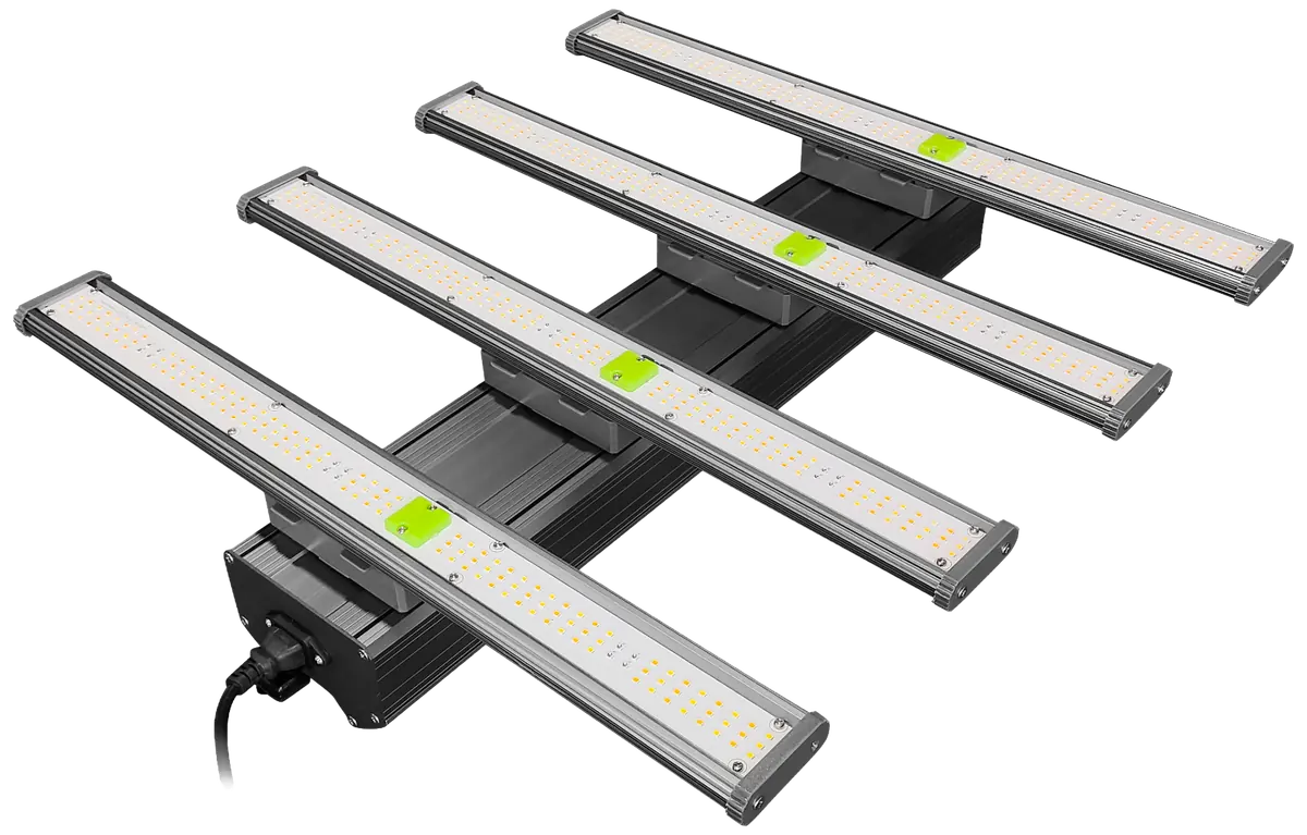Four-bar plug-and-play LED grow light on a central spine